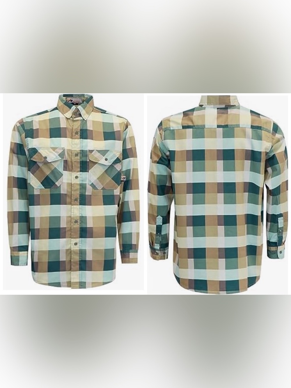 Mens Vatrenus FR Flame Resistant Yellow Green Plaid Welding Cotton Work Shirt XL
